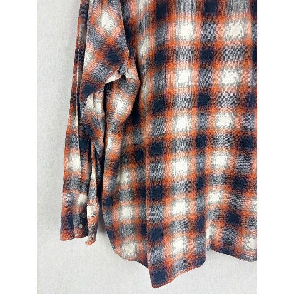 Plains Western Wear Mens 3X Pearl Snap Shirt Orange Navy Plaid Long Sleeve Yoke - Picture 12 of 13